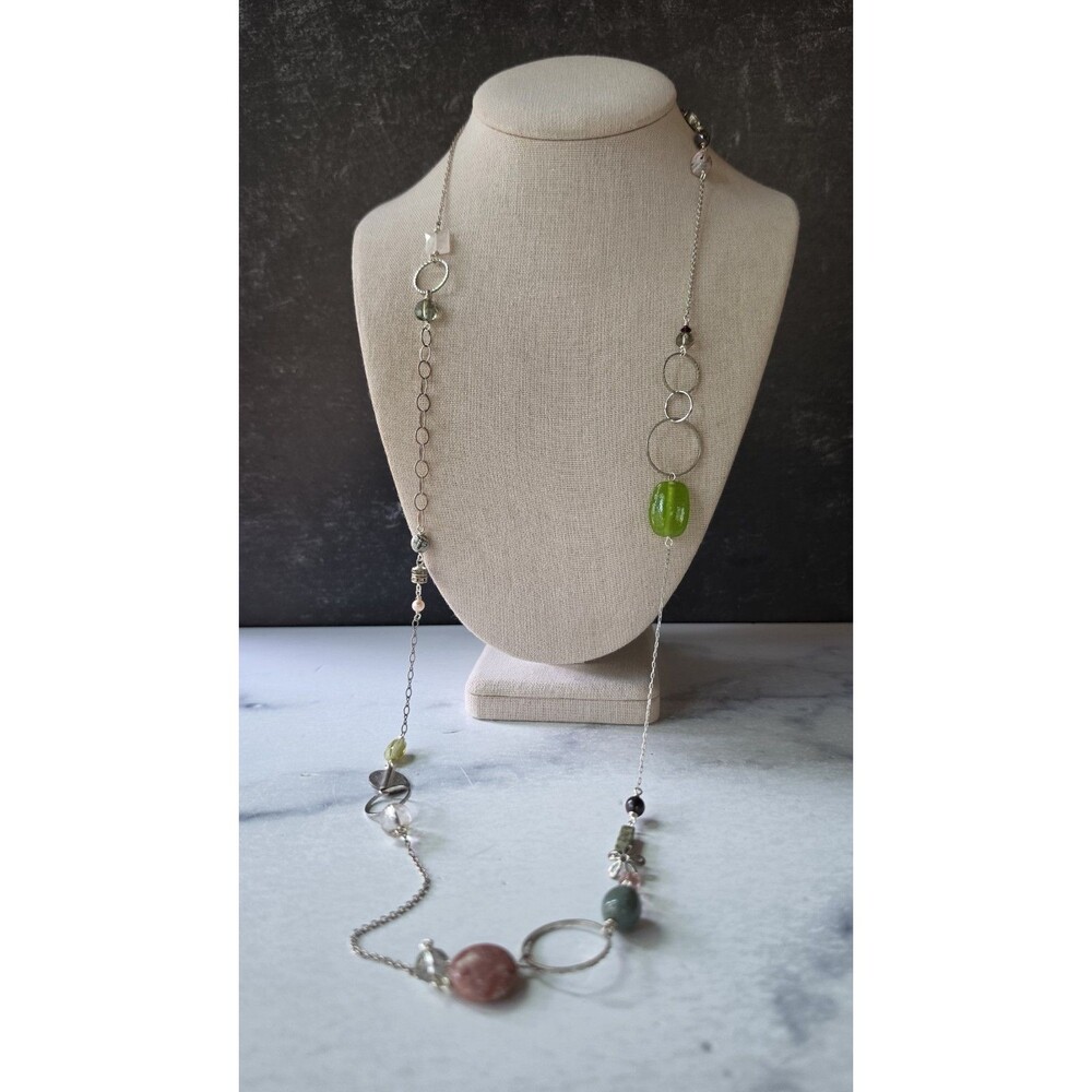 925 Sterling Silver Beaded Station Necklace Vintage
